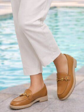 Talbots Tan Leather Loafers Gold Horsebit Comfort Flats Size 7